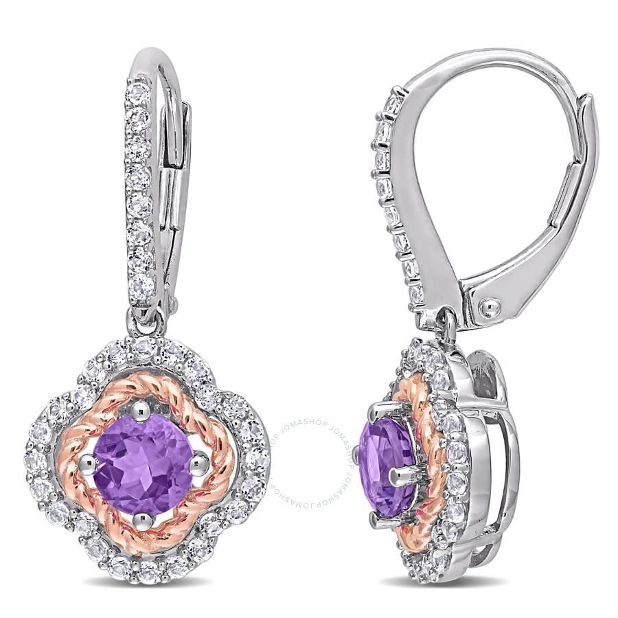 Yellow Gold Flashed Sterling Silver Amethyst & White Topaz Oval and X Necklace Yellow Gold Flashed Sterling Silver Amethyst & White Topaz Oval and X Necklace